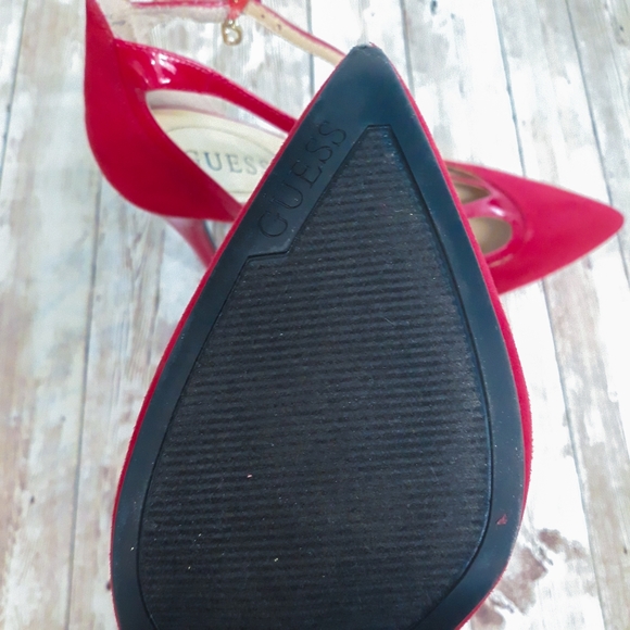 GUESS Strappy Red Suede Patent Leather Stilettos - Picture 8 of 9